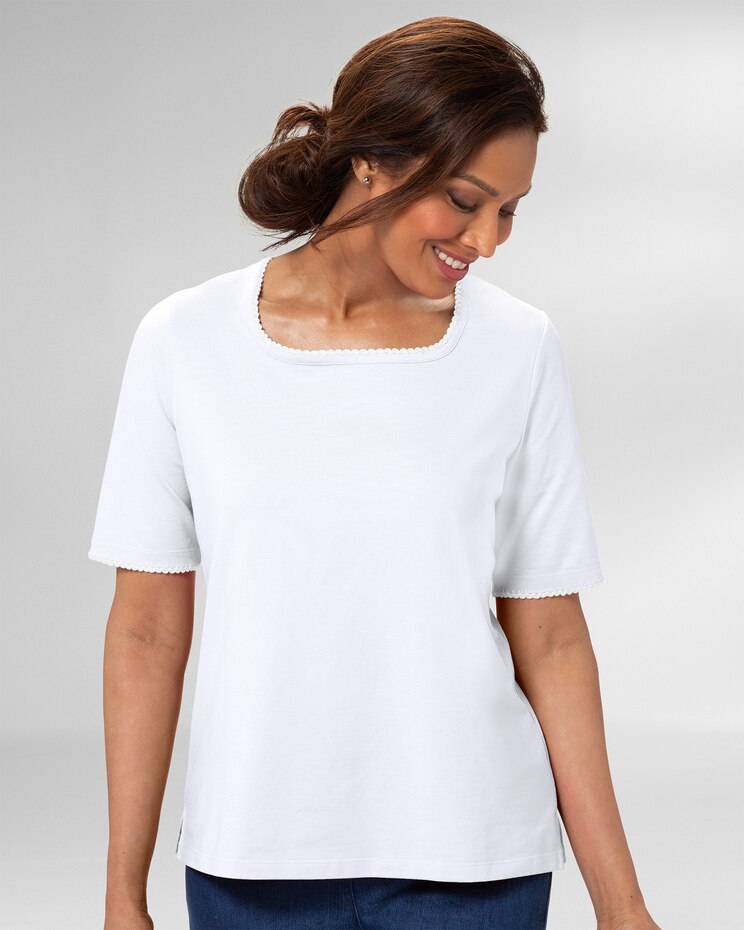 Prima™ Cotton Crochet-Trim Square-Neck Tee image number 1