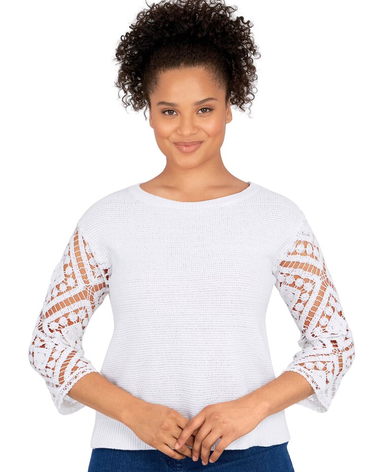 Ruby Rd® Pacific Muse Novelty Lace Sleeves Sweater image number 1