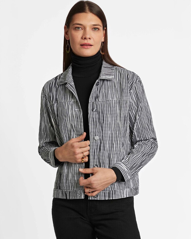 Foxcroft Thelma Mini Gigham Crinkle Jean Jacket image number 8