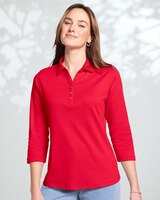 Essential Cotton Solid Three-Quarter-Sleeve Polo thumbnail number 2
