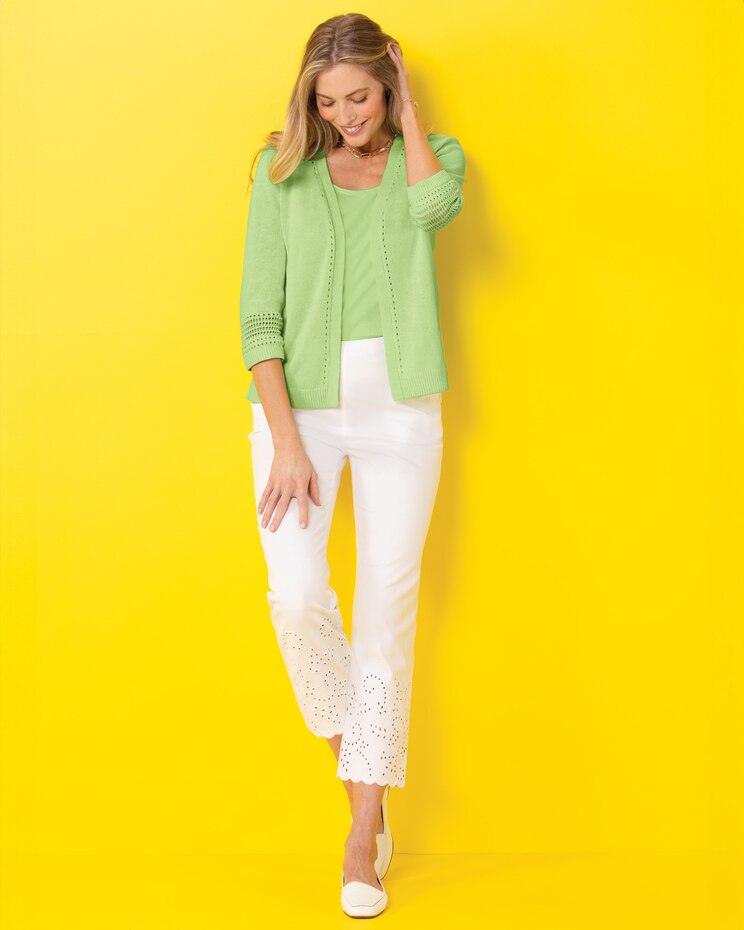 Linen/Cotton Crochet-Trim Cardigan image number 2