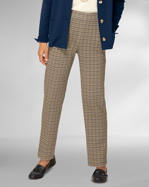 Everyday Knit Straight-Leg Houndstooth Pants
