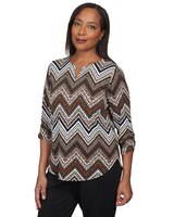 Alfred Dunner® Animal Zig Zag Beaded Split Neck Top thumbnail number 3