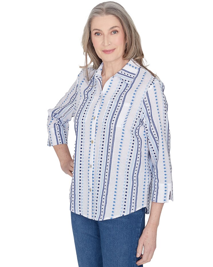 Alfred Dunner® Classics Jacquard Stripe Collared Button Down Top image number 3