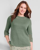 Linen/Cotton Crochet-Trim Pullover  thumbnail number 1