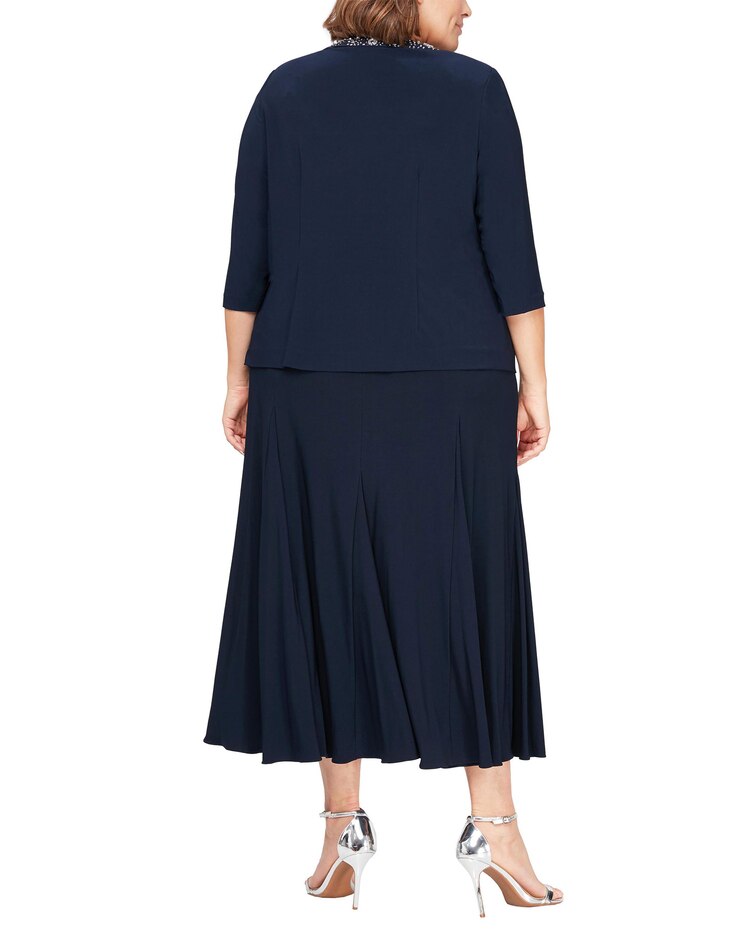Matte Jersey Jacket Dress with Sequin Beaded Trim image number 7