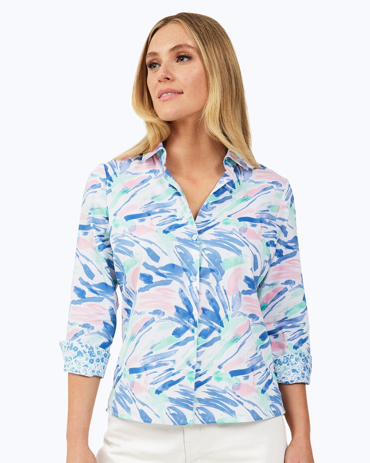 Lucie 3/4 Sleeve Tropical Paint Strokes Blouse image number 1
