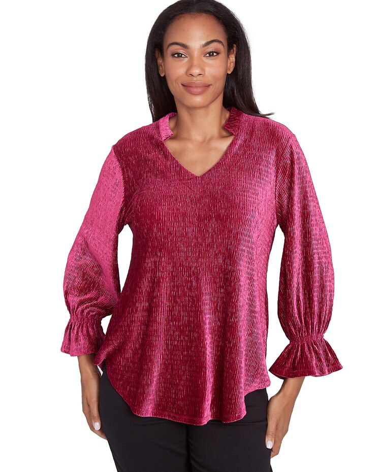 Ruby Rd® Berry Glam Knit Smock Velvet Top image number 1