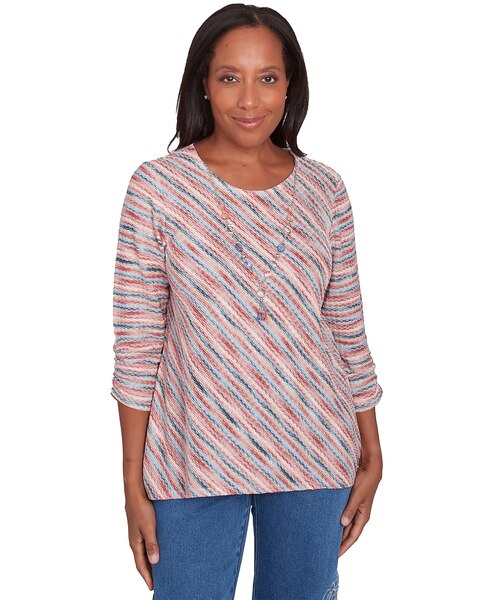 Alfred Dunner® Free Spirit Diagonal Space Dye Top with Necklace