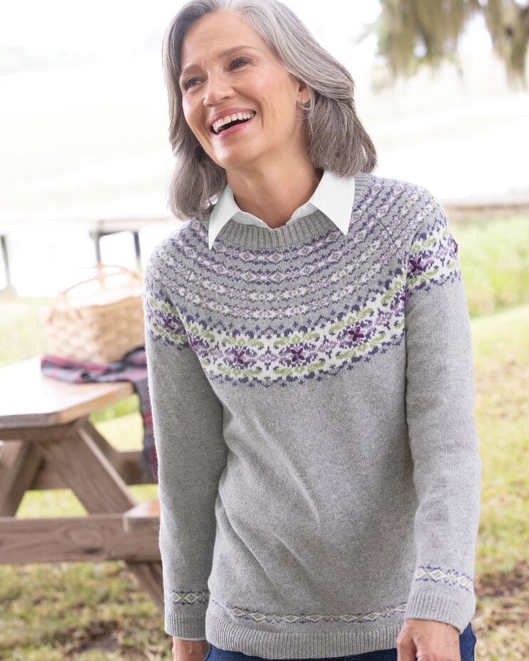 Floral Fair Isle Crewneck Sweater image number 1