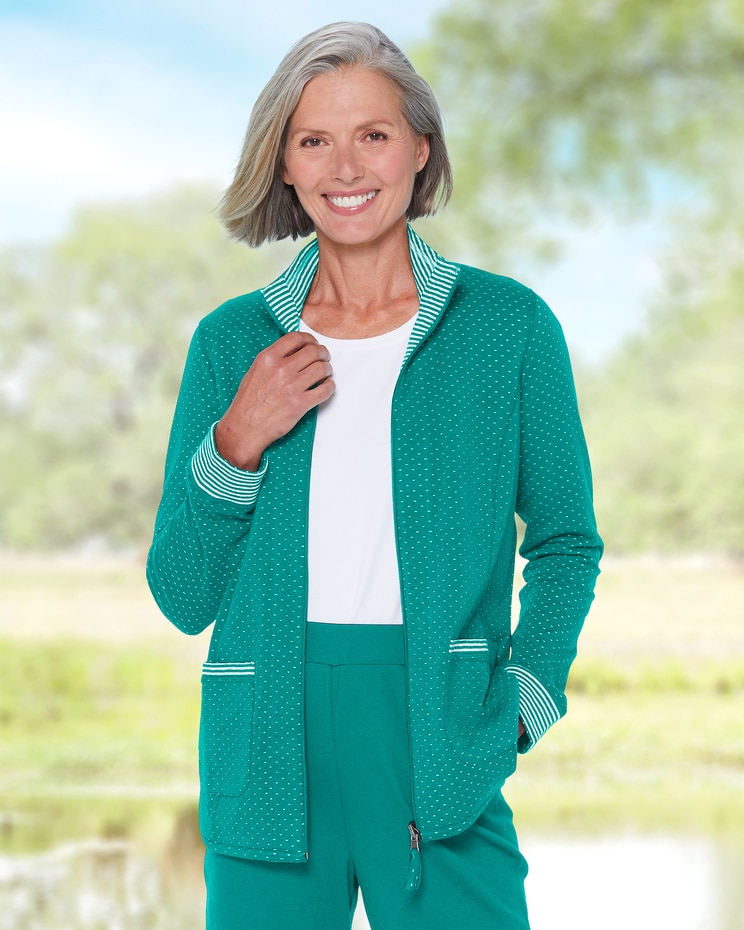 Reversible Stripe & Dot Knit Zip Jacket image number 1