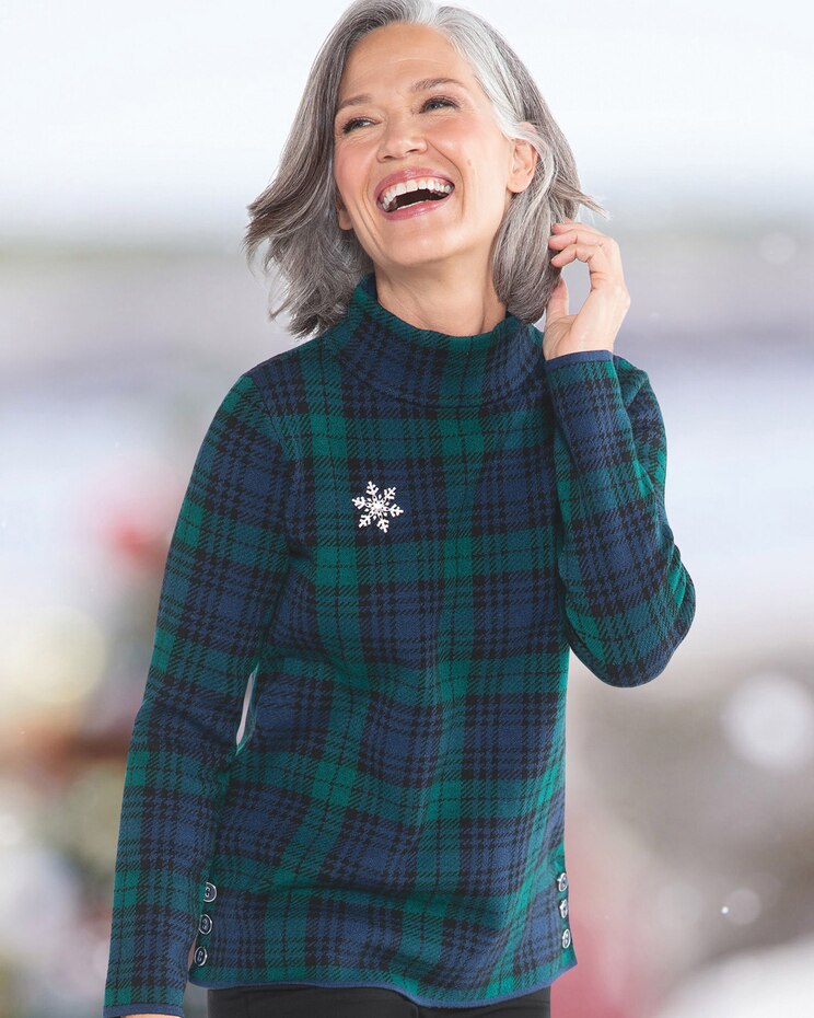 Black Watch Plaid Mockneck Sweater image number 1