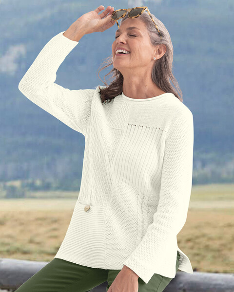 Mixed-Stitch Cotton Rollneck Sweater