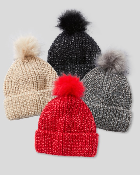 Shimmery Knit Pom-Pom Hat