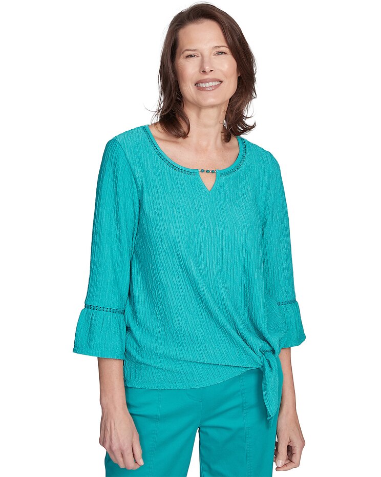 Alfred Dunner® Nantucket Solid Tie Front Bell Sleeve Top image number 1