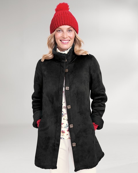 Stand-Collar Faux-Sherpa Coat