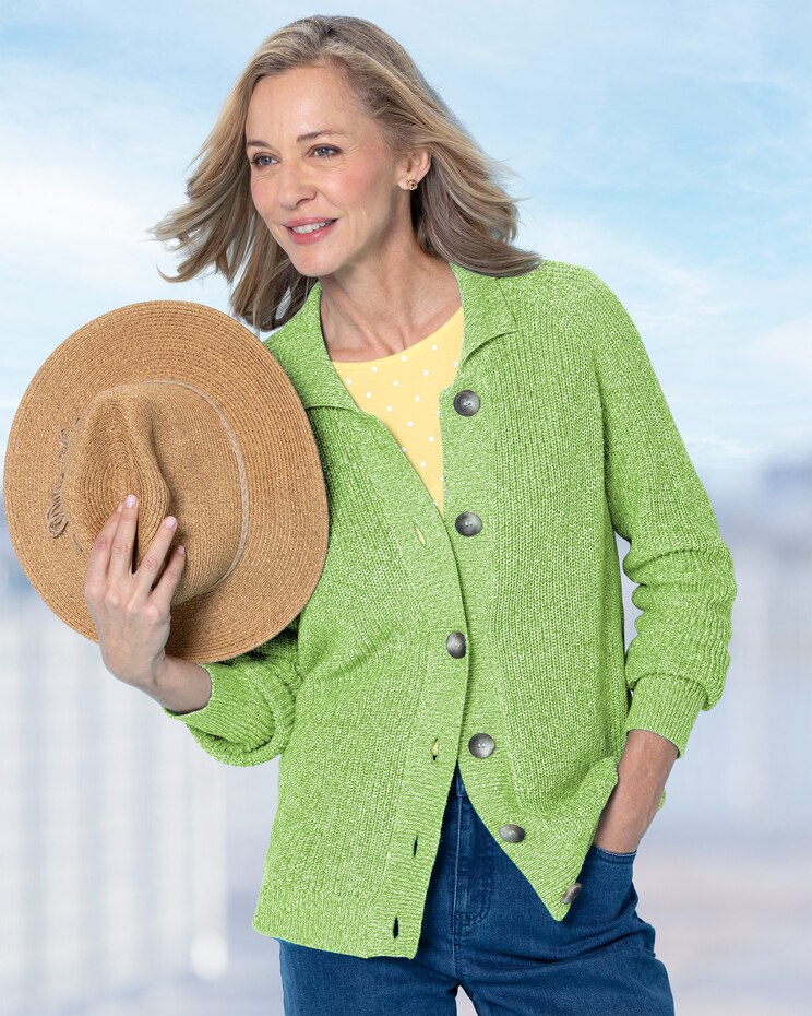 Shaker-Stitch Rib-Collar Cardigan image number 1