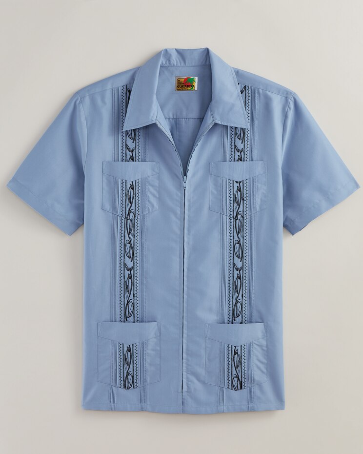 Haband Men’s Zip Front Guayabera Shirt image number 3