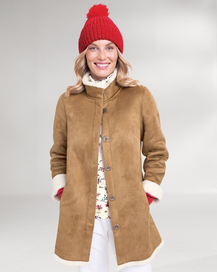 Stand-Collar Faux-Sherpa Coat image number 1