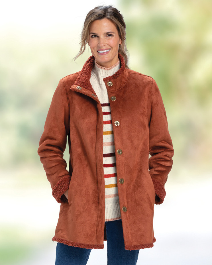 Stand-Collar Faux-Sherpa Coat image number 1