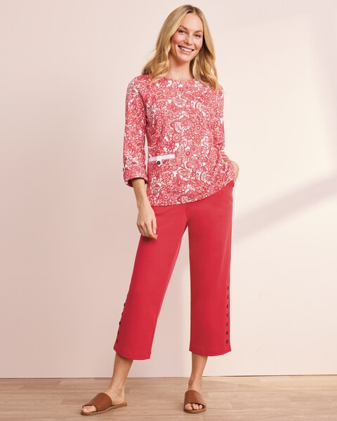 Essential Cotton Sedona Batik-Print Roll-Sleeve Tee 