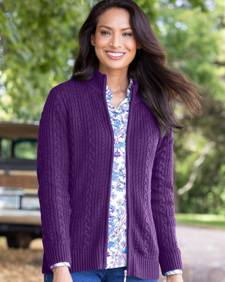 Iconic Cable Zip Cardigan Sweater image number 1