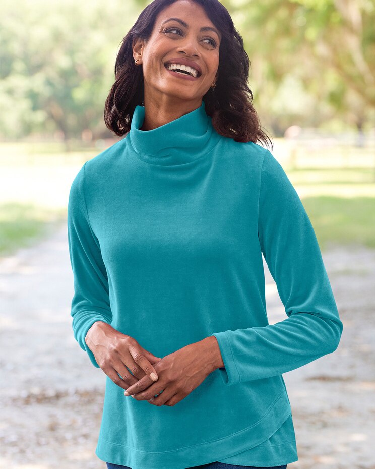 Velour Tulip-Hem Scrunch-Neck Top image number 1