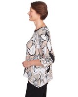 Alfred Dunner® Neutral Territory Floral Linework Sharkbite Hem Top thumbnail number 4