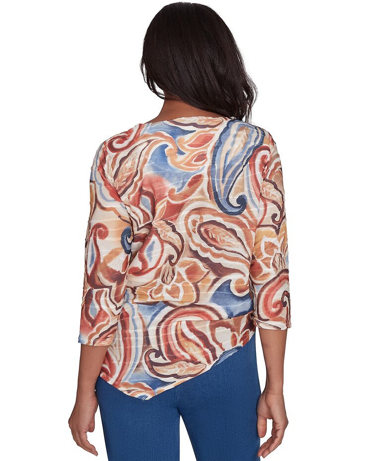Alfred Dunner® Harvest Moon Watercolor Paisley Crew Neck Top image number 3