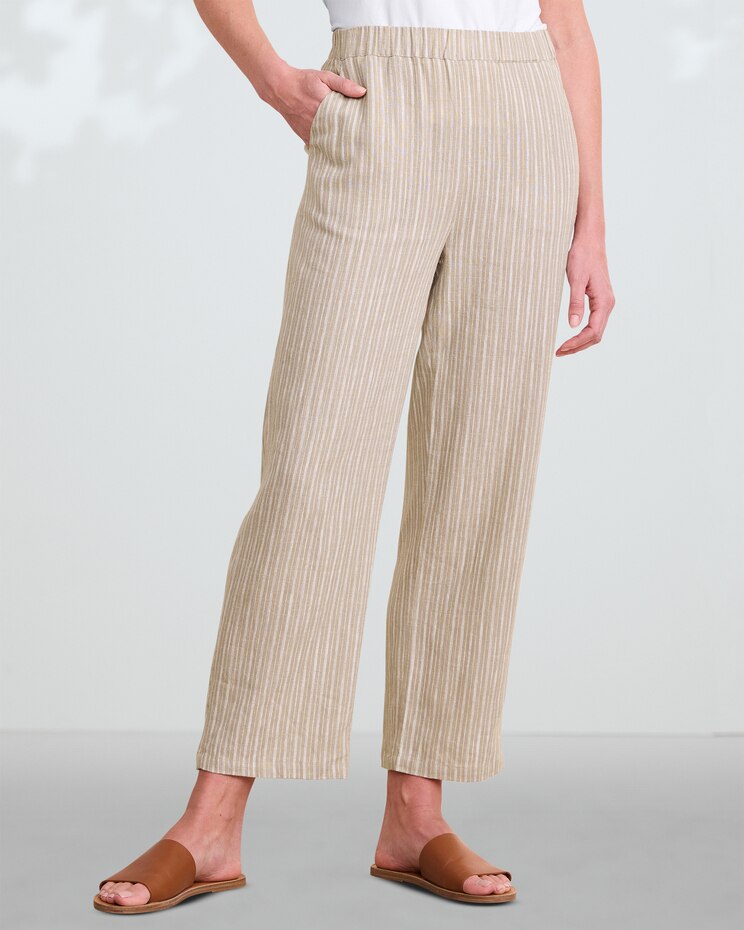 Linen-Blend Striped Cropped Pants image number 1