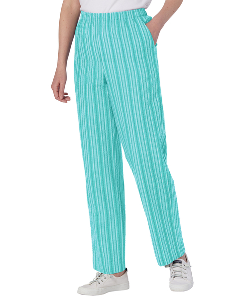 Seersucker Stripe Elastic-Waist Pants