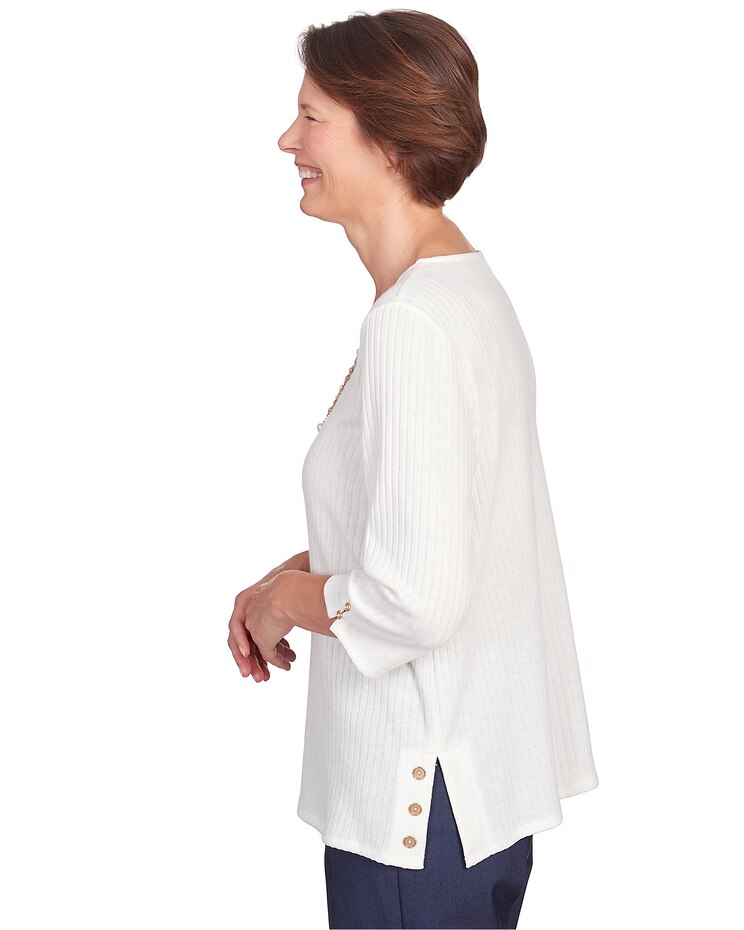Alfred Dunner® St.Moritz Solid Knit Flutter Sleeve Top With Necklace image number 4
