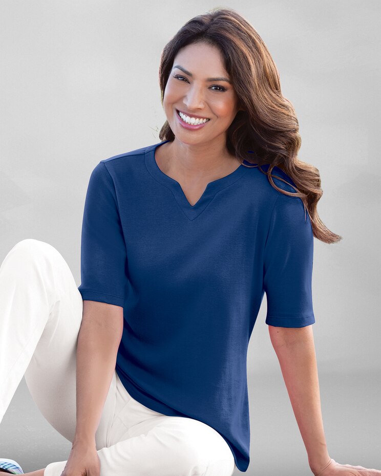 Coastal Cotton Elbow-Sleeve Notch-Neck image number 1