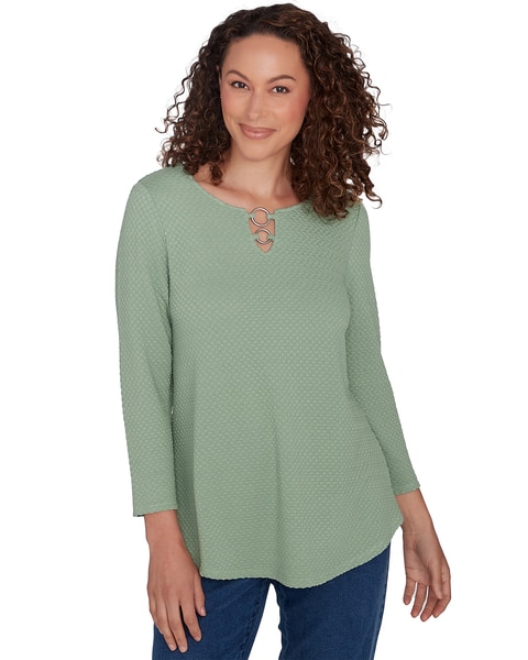 Ruby Rd® Paisley Patch Knit Trim Solid Top