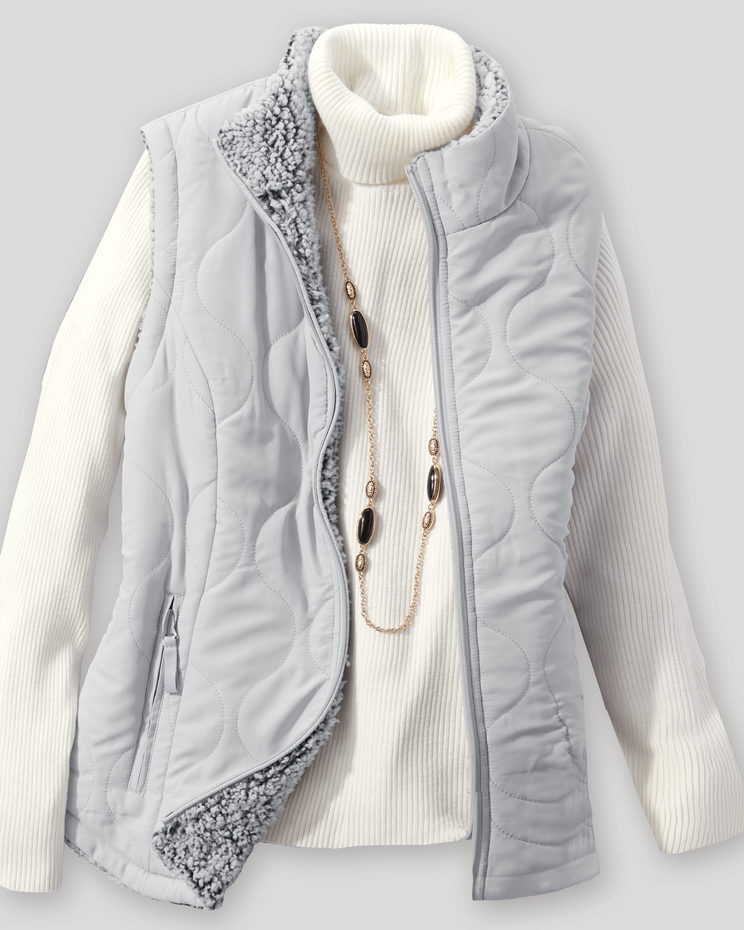 Berkshire Reversible Quilted Sherpa Vest image number 2