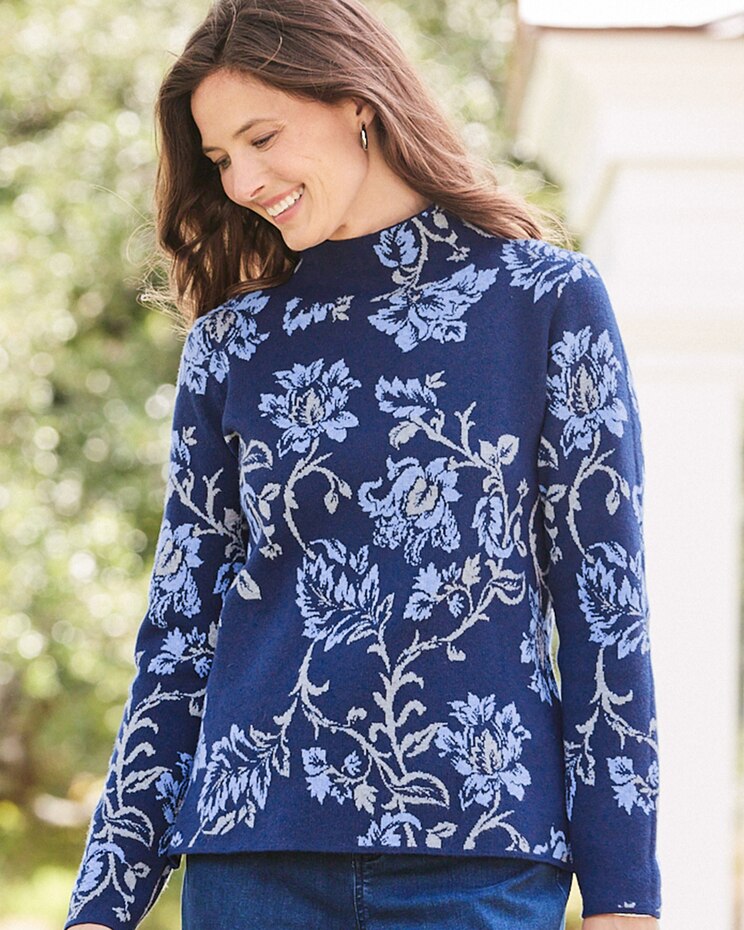 Floral Jacquard Mockneck Sweater image number 1