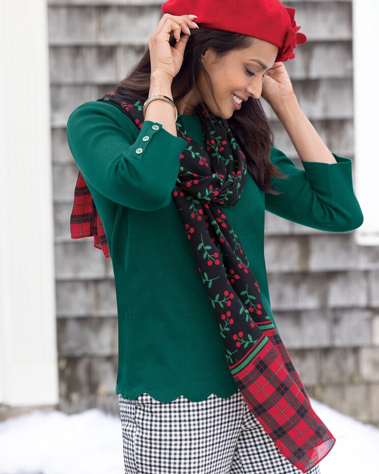 Holly Berry Plaid-Border Scarf image number 2