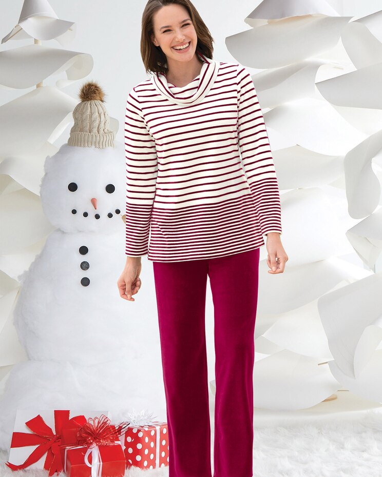 Striped Velour Cowlneck Lounge Set image number 1