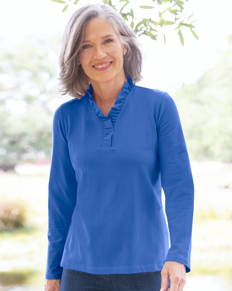 Prima™ Cotton Long-Sleeve Ruffle-Neck Tee image number 1