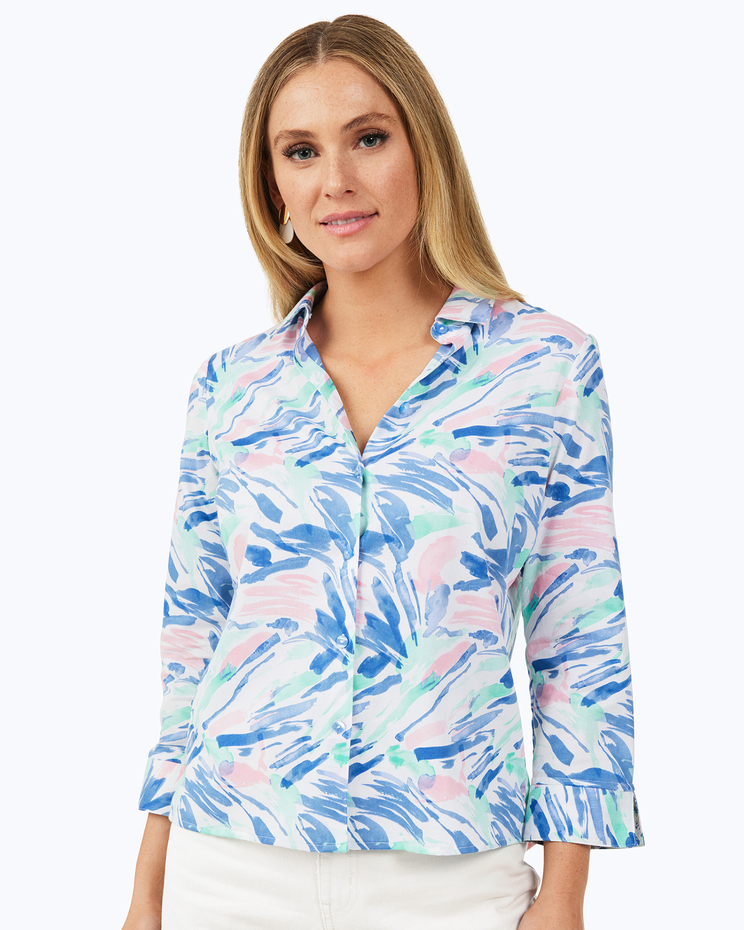 Lucie 3/4 Sleeve Tropical Paint Strokes Blouse image number 1
