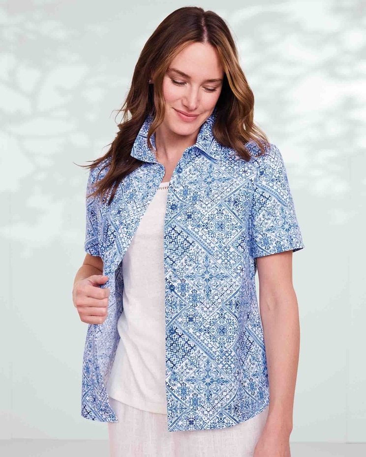Seaside Tile-Print Camp Shirt  image number 1