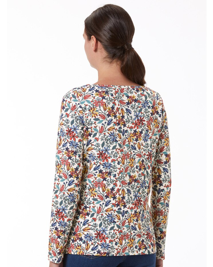 Fall Floral-Print Long-Sleeve Cotton Knit Tee image number 2