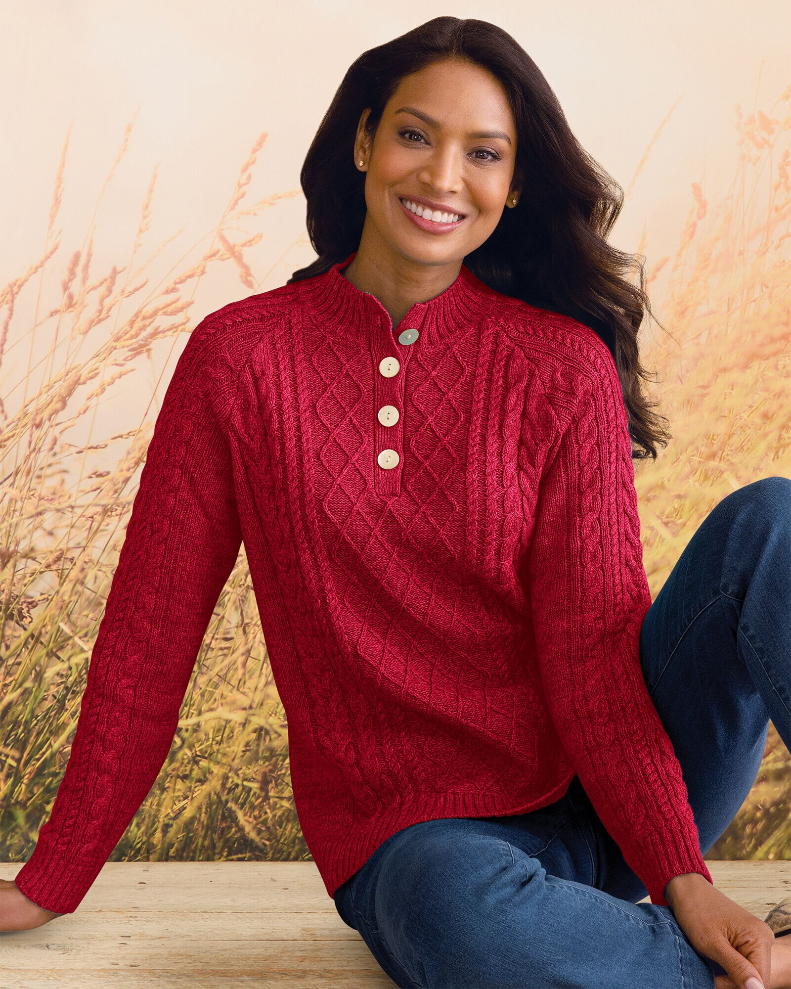 Bayside Cotton Cable Henley Sweater