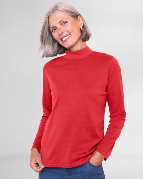 Essential Cotton Long-Sleeve Solid Mockneck