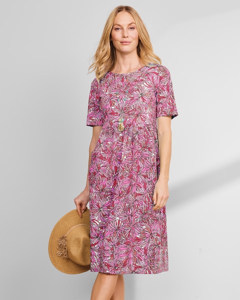 Boardwalk Knit Tropical-Print Weekend Dress 
