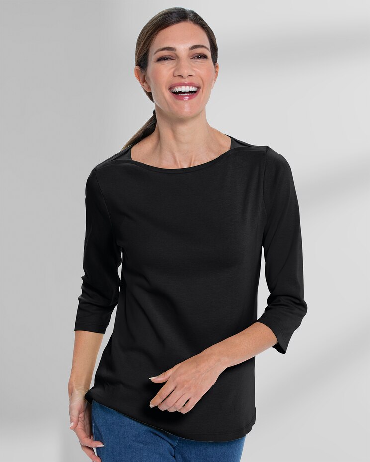 Coastal Cotton Three-Quarter Sleeve Bateau-Neck Tee image number 1