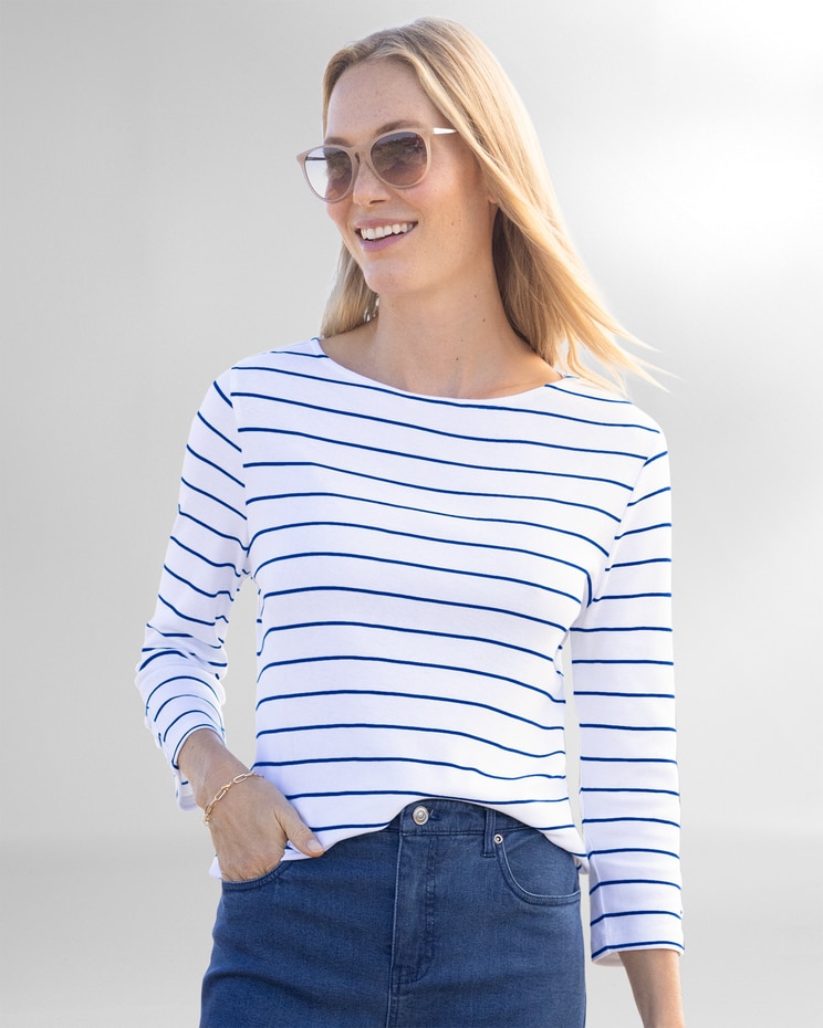 Coastal Cotton Striped Bateau-Neck Tee image number 1