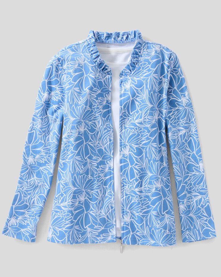 Everyday Knit Jackie Sketched-Floral Ruffle Jacket image number 1