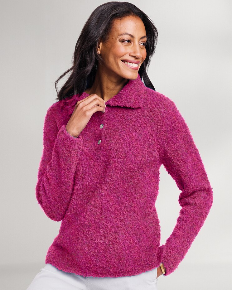 Luxe Bouclé Convertible-Collar Henley image number 1