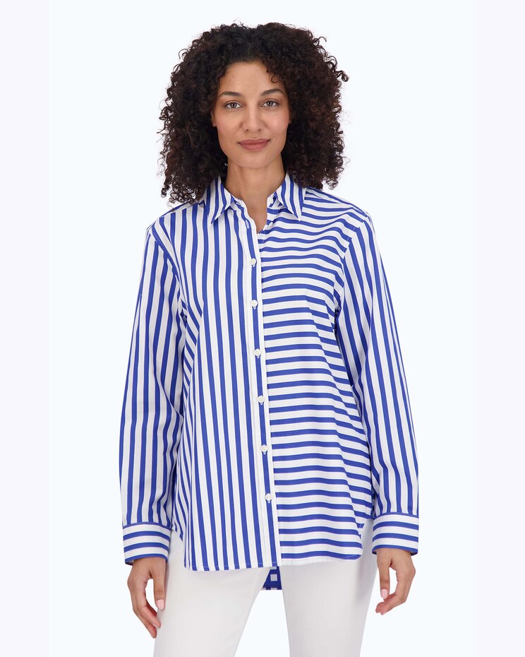 Meghan No Iron Gingham Stripe Combo Shirt image number 1